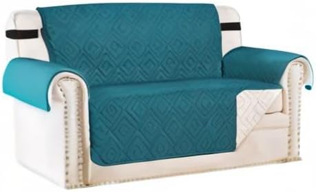 H.VERSAILTEX Reversible Loveseat Cover Furniture Protector Anti-Slip Water Resistant 2" Elastic Straps Couch Covers Pets Kids Fit Sitting Width Up to 46"(Love Seat: 75" x 90", Dark Teal/Beige)