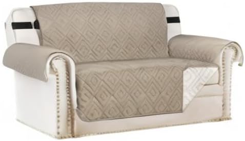 H.VERSAILTEX Reversible Loveseat Cover Furniture Protector Anti-Slip Water Resistant 2" Elastic Straps Couch Covers Pets Kids Fit Sitting Width Up to 54"(Oversized Loveseat: 75" x 98", Khaki/Beige)