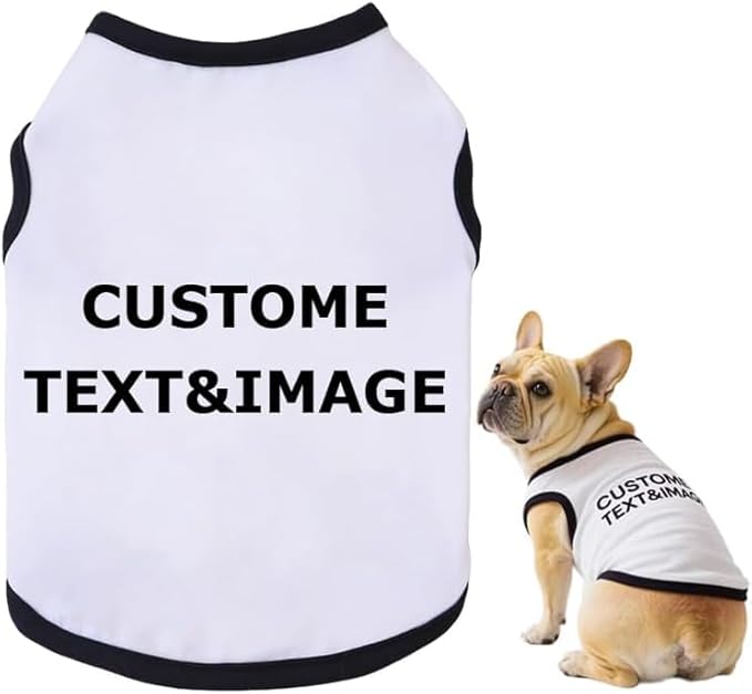 Custom Dog Shirt,Personalized Pet Apparel with Name Text Photo Image,Lightweight Breathable Puppy Kitten Cotton Vest for Small Medium Dogs Cats,Puppy Gift (White + Black Border, Small)