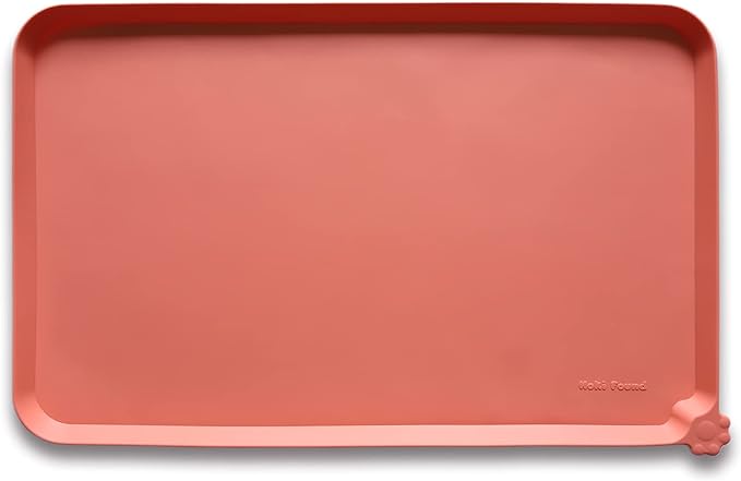 Hoki Found L Silicone Non Slip Pet & Cat Dog Feeding Tray - Waterproof & Pet Water Mats for Carpet - Burnt Coral