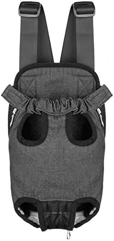 Pet Dog Puppy Cat Carrier Five Holes Backpack Double Shoulder Straps Denim Front Chest Backpack Bag, M, Black