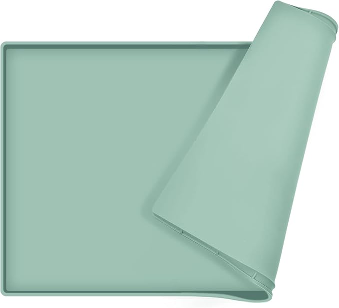 Dog Food Mat,Silicone Waterproof Food Tray,Non Slip Pet Bowl Mats Placemat,0.6" Raised Edge,Suitable for Most Small and Medium Sized Pets,18.5" x 11.5"