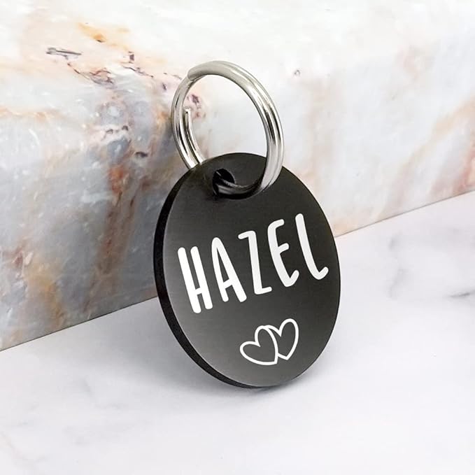 Ultra Joys Custom Personalized Dog ID Tag - Brushed Stainless Steel Round, Black, Small