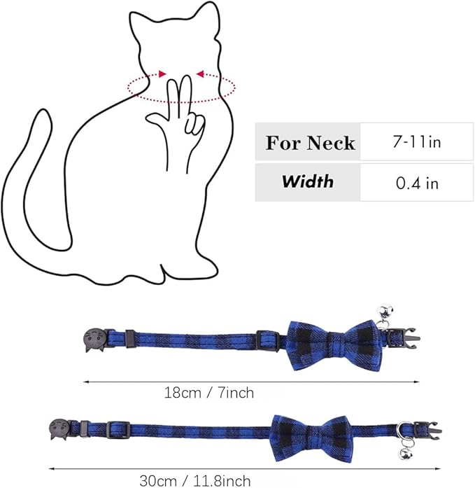 White Plaid Dog Bow Collar with Bell, Breakaway Cat Collar Bell with Bowtie Christmas Puppy Collars for XXS Xs Small Tiny Little Pet Dogs Boy Girl Kitten, for Hoilday Birthday Party