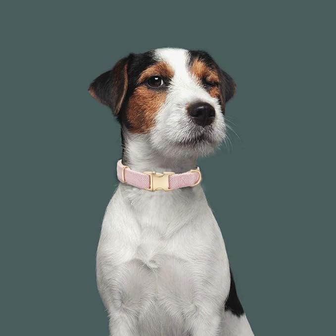 Soft Cotton Hemp Dog Collar with Metal Buckle Adjustable Tweed Dog Collars for Female Small Medium Large Dogs(Pink,Small)