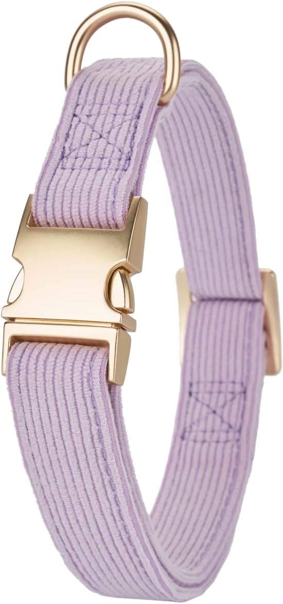 Soft Cotton Dog Collar with Metal Buckle Adjustable Heavy Duty Comfy Corduroy Collars for Small Medium Large Dogs,Lilac,Large
