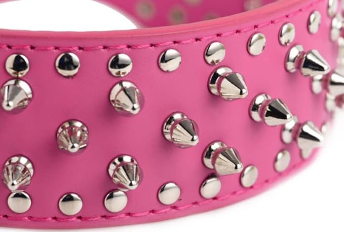 Serijoars Spiked Studded Dog Collar, PU Leather Dog Collar, Adjustable Pet Collars for Medium or Large Breed Pet (S, White)