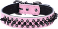 Spiked Studded Dog Collar, Genuine Leather Dog Collar, Adjustable Pet Collars for Medium Large Bulldog Pitbull Mastiff Poodle Boxer (M:29-38cm, Pink-1)