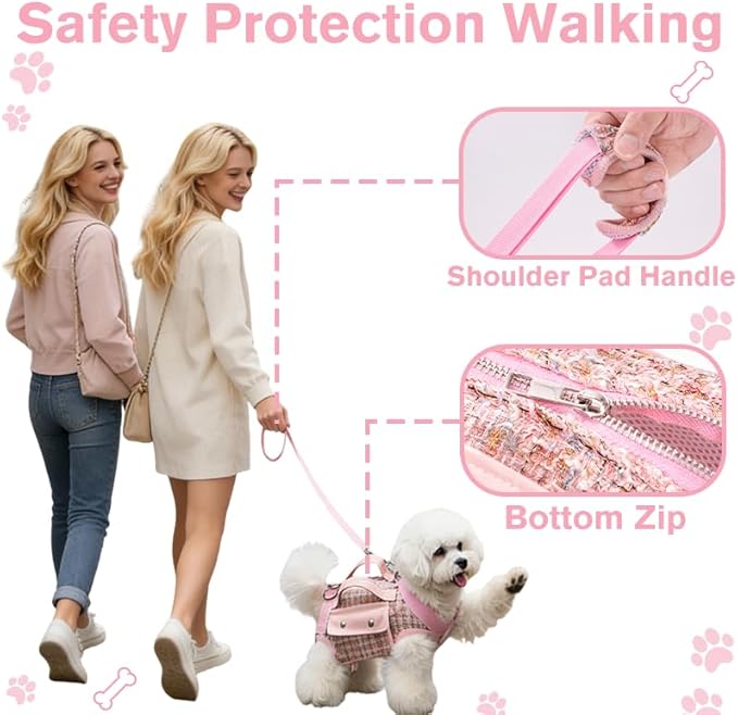 Dog Lift Harness Backpack for Small Dogs Cats, Adjustable Straps Dog Sling Carrier Full Body for Hiking, Travel, Outdoor – Pink Medium