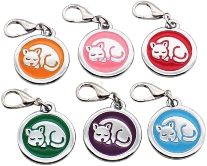 Personalized Pet ID Tags for Kittens and Cats - Custom cat Name tag and ID tag for Collar (Pink, Sleeping Cat Round-Small)