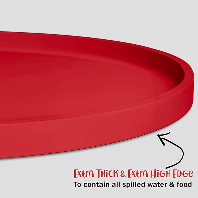 DogBuddy Dog Food Mat - Waterproof Dog Bowl Mat, Silicone Pet Mat for Food and Water Bowls, Nonslip Pet Feeding Mat with Edges, Dogs Food Mats for Floors, Puppy Supplies (Large, Red)
