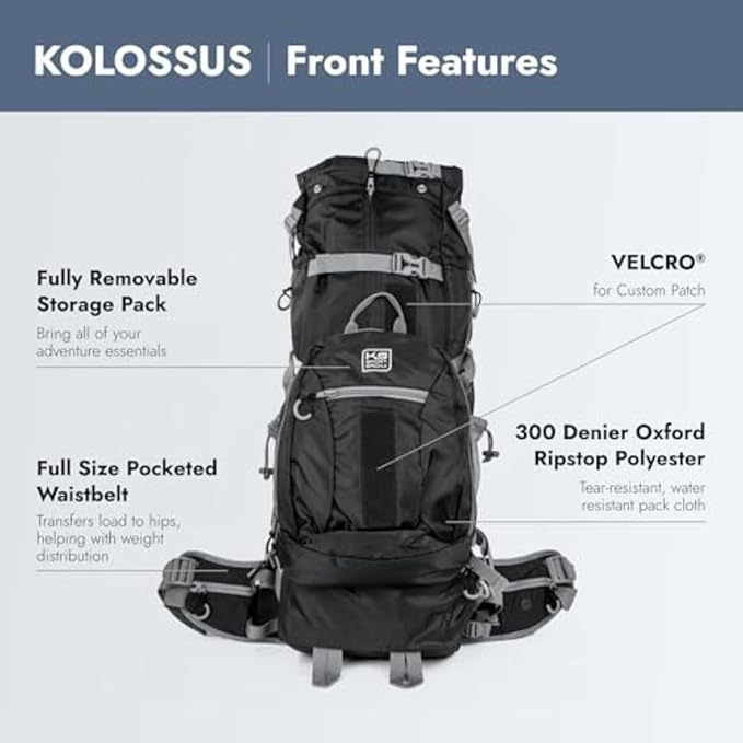 K9 Sport Sack Kolossus - X-Large, Black - The Big Dog Backpack - Ideal for Dogs 23-25” Long - Fully Adjustable Pet Carrier - Doubles as a Professional-Grade 60L Hiking Pack