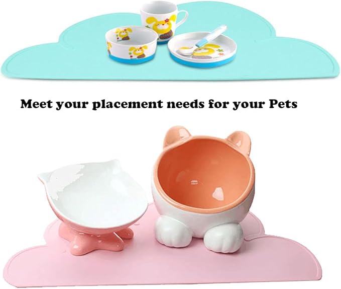 Love Dream Silicone Pet Feeding Food Mat with Raised Edge, Anti-Slip Waterproof Pet Bowl Mat Placemat for Dog and Cat (Sky Blue)