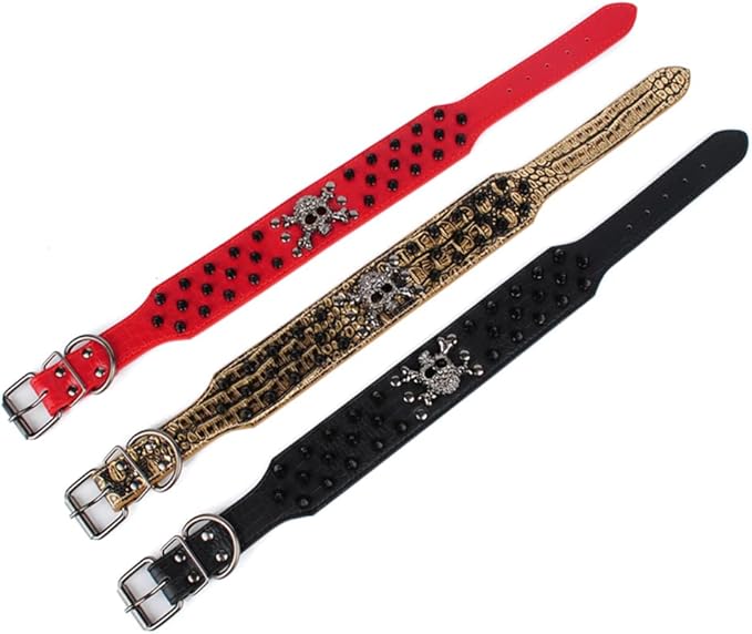Serijoars Spiked Studded Dog Collar, PU Leather Dog Collar, Adjustable Pet Collars for Medium or Large Breed Pet (S, Red2)
