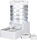 Dog Cat Water Dispenser: 8L White Upgraded Gravity Feeder with Stainless Steel Bowl - BPA-Free Large Capacity for Medium/Large Pets - Indoor & Outdoor Use