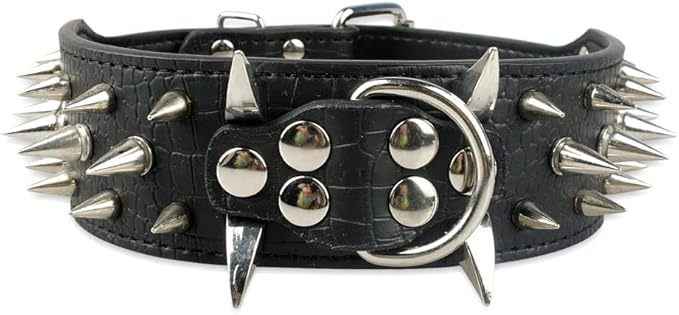 Serijoars Spiked Studded Dog Collar, PU Leather Dog Collar, Adjustable Pet Collars for Medium or Large Breed Pet (S, Black5)
