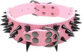 Serijoars Spiked Studded Dog Collar, PU Leather Dog Collar, Adjustable Pet Collars for Medium or Large Breed Pet (L, Pink3)