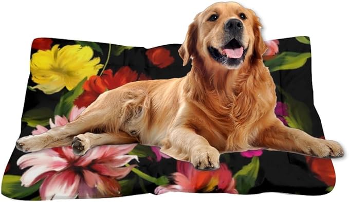 Ink Painting Dog Bed Pads Water Resistant Dog Bed Beds for Household Pets Pink Flowers Pet Friendly Non- Slip Bottom Kennel Accessories Multi- Scenario, Multi- Model Pet Cat Gift Printed Cage Mat