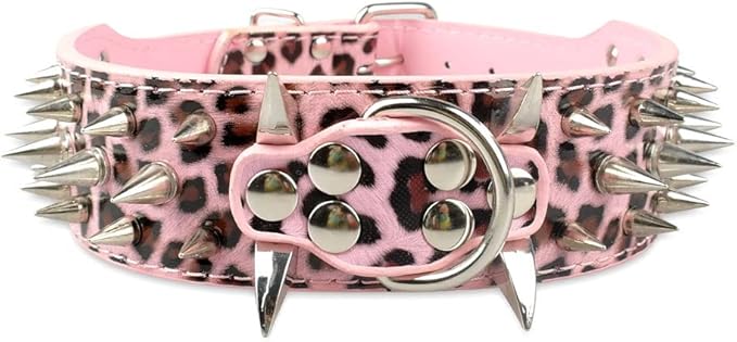 Serijoars Spiked Studded Dog Collar, PU Leather Dog Collar, Adjustable Pet Collars for Medium or Large Breed Pet (XL, Leopard5)