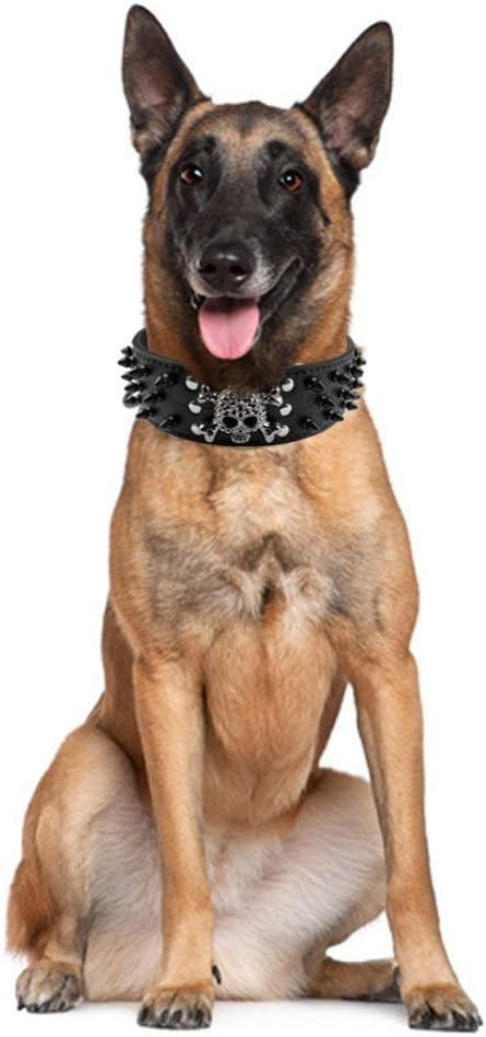 Serijoars Spiked Studded Dog Collar, PU Leather Dog Collar, Adjustable Pet Collars for Medium or Large Breed Pet (L, Leopard2)