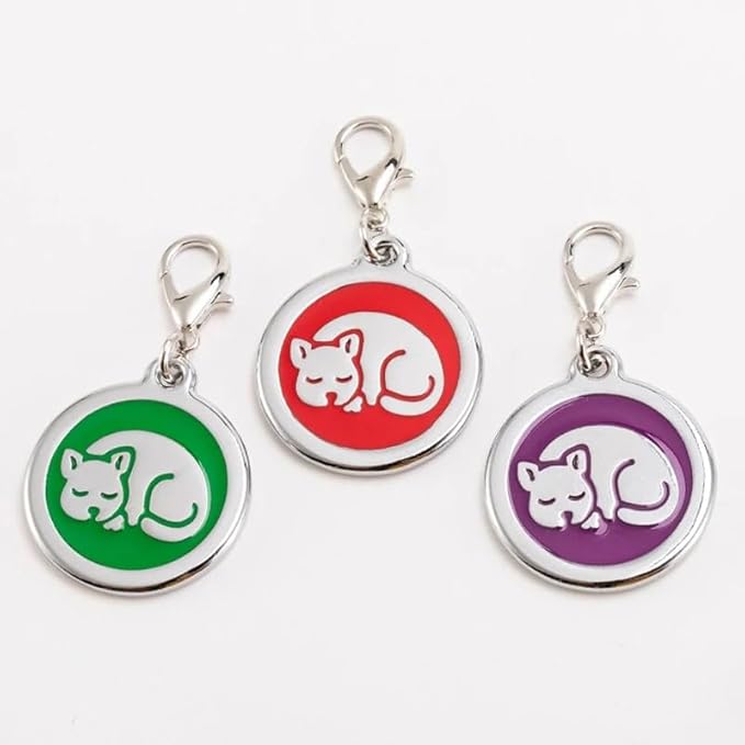 Personalized Pet ID Tags for Kittens and Cats - Custom cat Name tag and ID tag for Collar (Green, Sleeping Cat Round-Small)