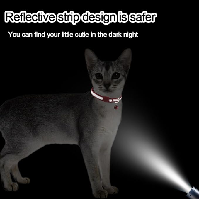 18Pcs Reflective Cat ID Collars with Bell Adjustable 19-32cm, Soft Nylon Adjustable Breakaway Identification Collars for Puppy Kittens