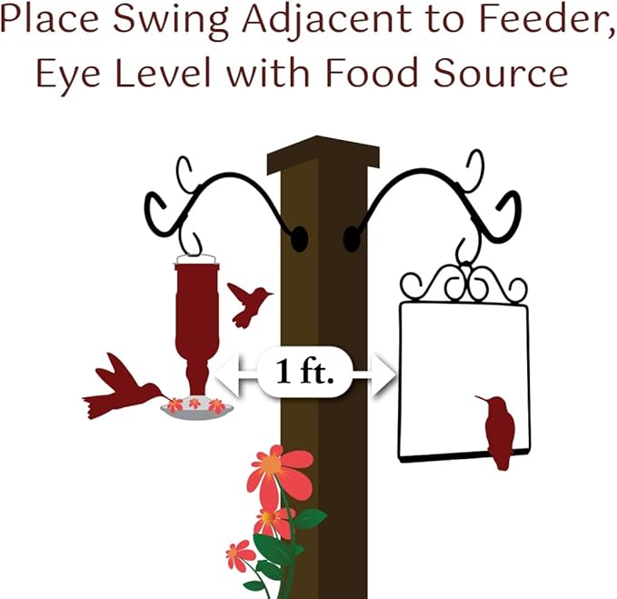 The Original Hummingbird Swing for Outdoors - Perfect Bird Perch for Small Birds - Sturdy Steel Metal Swing Set with Hook Included