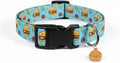 Cute Dog Collar, Blue Dog Collar with Burger Pattern and Cute Charm, Puppy Collar with Quick Release Buckle and Durable Fabric, Suitable for Medium and Large Dogs