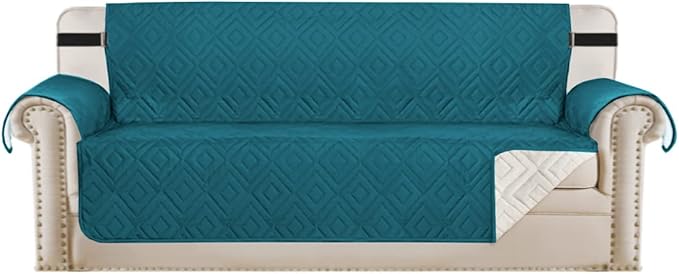 H.VERSAILTEX Reversible Sofa Slipcover Furniture Protector Water Resistant 2" Elastic Straps Sofa Cover Couch Covers Pets Kid Fit Sitting Width Up to 78" (Oversized Sofa: 86" x 132", Dark Teal/Beige)