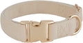 Soft Cotton Dog Collar with Metal Buckle Adjustable Heavy Duty Comfy Corduroy Collars for Small Medium Large Dogs,White,Small
