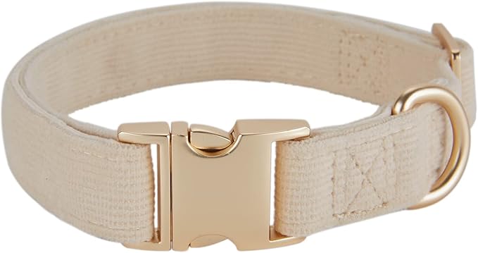 Soft Cotton Dog Collar with Metal Buckle Adjustable Heavy Duty Comfy Corduroy Collars for Small Medium Large Dogs,White,Small
