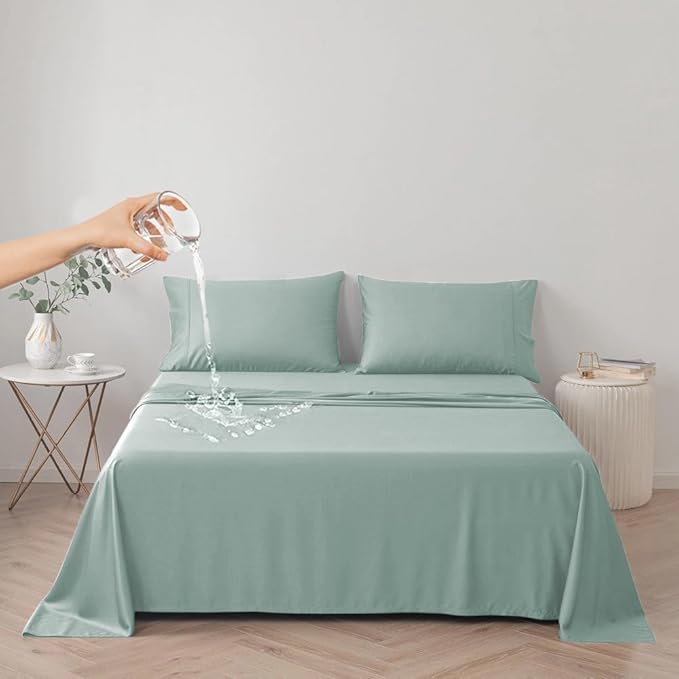DUJUIKE Waterproof Bed Cover for Dog and Cats,Pet Hair Resistant Bed Sheet Cover, Protective Bed Liner Cover with 100% Waterproof Breathable Thin Fabric (Green, Twin 63 * 90 inch)