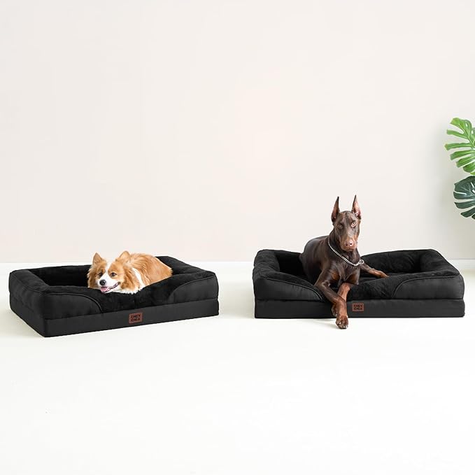 EHEYCIGA Orthopedic XL Dog Bed for Large Sized Dog, 48x35x7.5 Inch Extra Large Memory Foam Dog Couch Bed with Sides, Waterproof Liner & Washable Removable Cover, Bolster Pet Sofa, Black