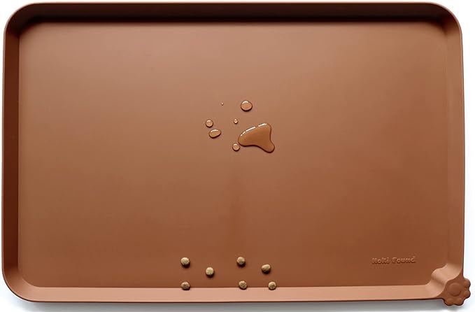 Hoki Found XX-Large Silicone Pet Food Mats Tray - Non Slip Pet Dog Cat Bowl Mats Placemat - Dog Pet Cat Feeding Mat - Waterproof Dog Cat Food Mats -Pet Water Mats for Carpet - Caramel