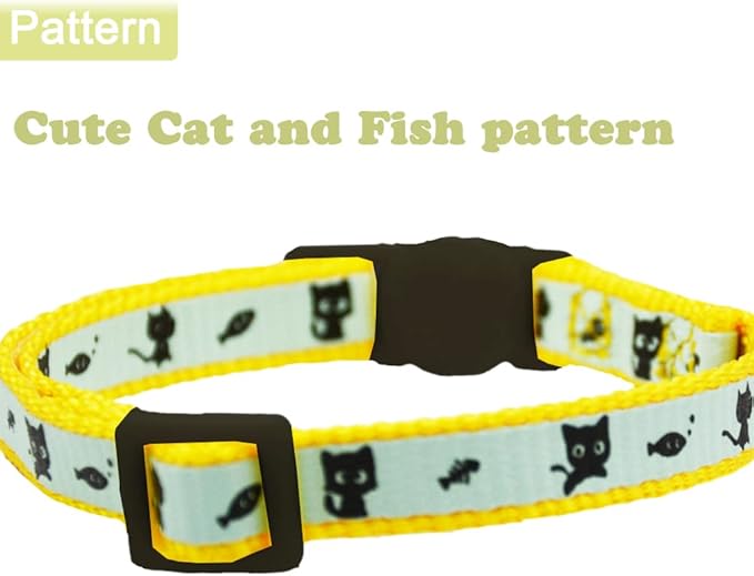 2 Pack Glow in The Dark Cat Collar with Bell Breakaway Safety Cat Puppy Collars with Pendant Yellow and Pink
