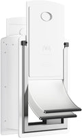 Cat Door for Wall, Energy Efficient Pet Door with Steel Frame, Telescoping Tunnel, Double Magnetic Flaps and Two Sliding Lock Panels, Easy to Install, Milky White, Small