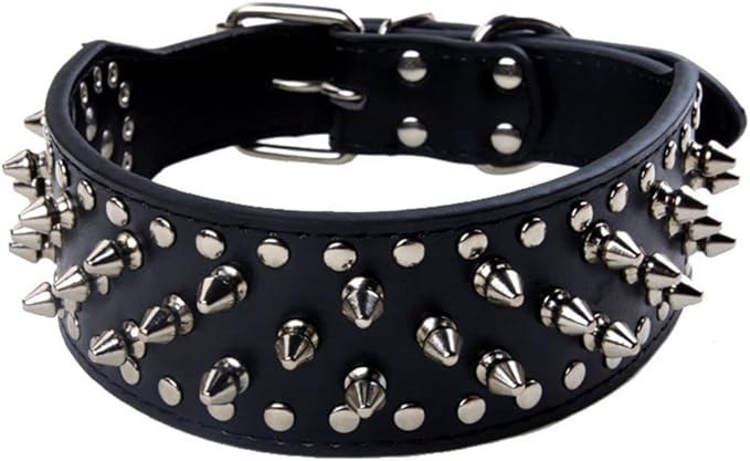 Serijoars Spiked Studded Dog Collar, PU Leather Dog Collar, Adjustable Pet Collars for Medium or Large Breed Pet (M, Black)