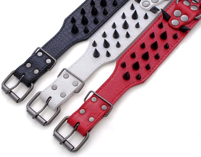 Serijoars Spiked Studded Dog Collar, PU Leather Dog Collar, Adjustable Pet Collars for Medium or Large Breed Pet (XL, Red3)