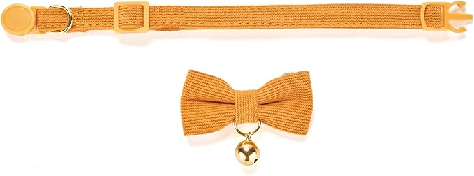 Cotton Breakaway Kitten Collar with Bow Tie and Bell Adjustable Cute Soft Corduroy Cat Collars for Small Cats(Orange,XS)
