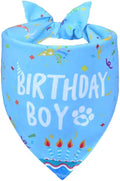 Dog Birthday Bandana Boy for Small Dogs, Reversible 2 Patterns in 1, Blue Confetti Scarf, Happy Birthday Party Outfit Puppy Gift (9-14" Neck)