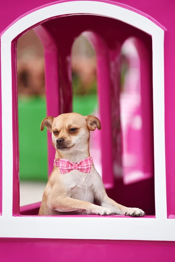 Lionheart glory Pink Plaid Dog Collar, Adjustable Dog Collar with Bowtie, Pet Gift Girl Collar for Dog Soft Bowtie Dog Collars for X-Large Dogs