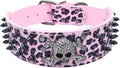 Serijoars Spiked Studded Dog Collar, PU Leather Dog Collar, Adjustable Pet Collars for Medium or Large Breed Pet (L, Leopard2)
