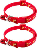 Reflective Cat Collars Breakaway with Bell Moons Stars 2 Pack Girl Boy Pet Kitten Collar Adjustable 7.5-12.5 Inch (red)