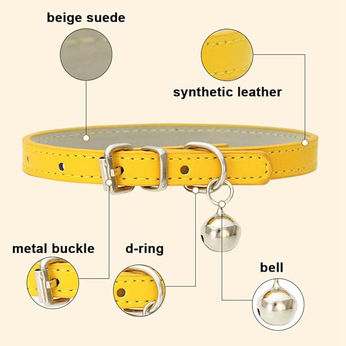 Red Kitten Collar with Bell, Soft Pu Leather Small Dog Collars Adjustable Buckle for XXS XS Extra Small Medium Tiny Female Male Boys Girls Pets Puppy Cats Teacup Yorkie XX-Small