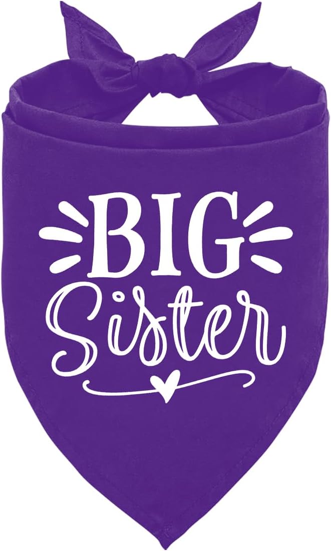 Big Sister Dog Bandanas, Purple Dog Bandana, Pet Scarf Accessories, Pet Triangle Scarf, Dogs Bandana for Large Dogs, Baby Announcement Dogs Bandanas (L)