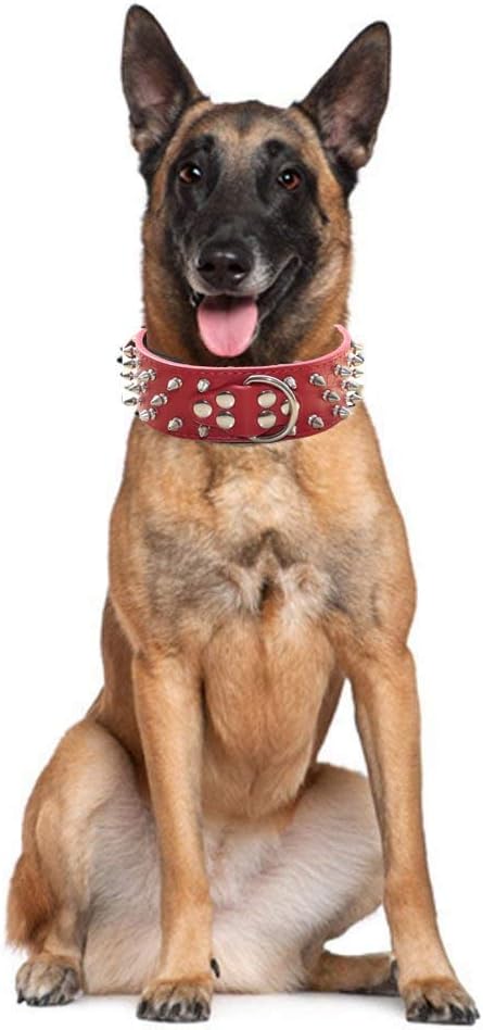 Serijoars Spiked Studded Dog Collar, PU Leather Dog Collar, Adjustable Pet Collars for Medium or Large Breed Pet (S, Red1)