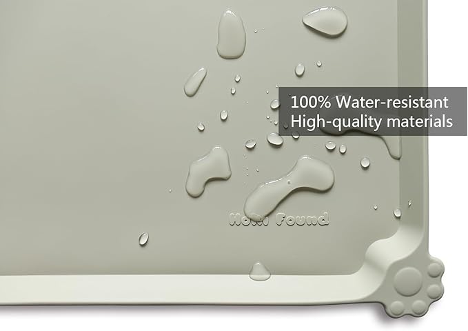 Hoki Found Silicone Pet Food Tray - Non Slip Pet Dog Cat Bowl Placemat - Feeding Mat - Waterproof Dog Cat Food Mats - For Carpet - Cream Green