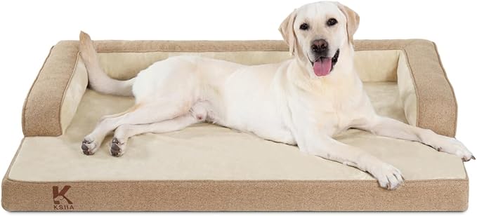 KSIIA Washable Dog Bed XL Senior Dog, Orthopedic Warm Soft Pet Sofa Waterproof Pet Couch with Sides, Non-Slip and Egg-Crate Foam Extra Large Beds with Removable Cover, 41x27Inch, Brown