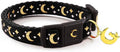 waaag Gold Moons and Stars Safety Breakaway Cat Collar, Glow in The Dark (Standard 9"-15" Neck, Black)