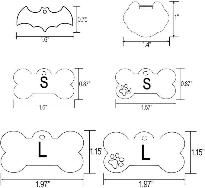 Stainless Steel Personalized Pet ID Tags, Art Design for Dog Tags, Cat Tags, Customized and Engraved on Both Sides of ID Tag, Bat in Black, Silver, Blue, Gold, Rose Gold Color